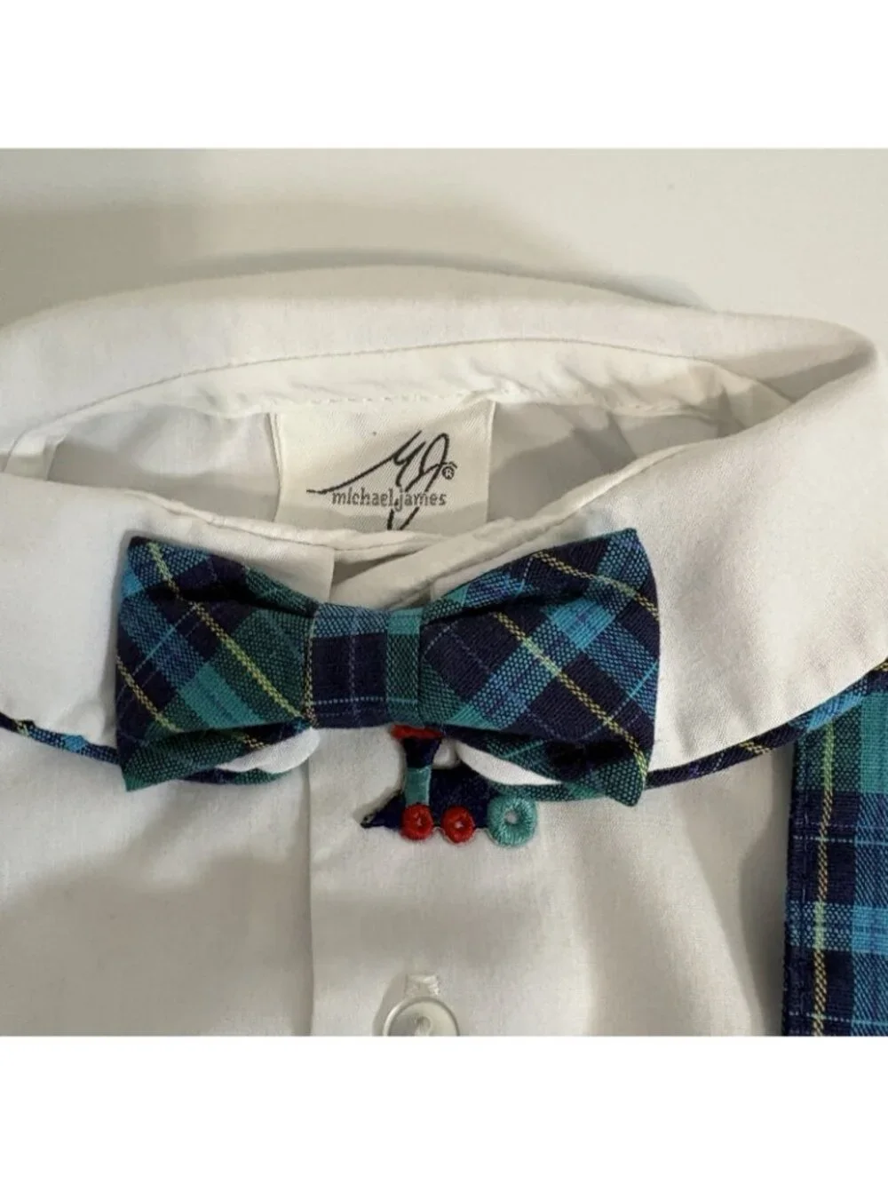 Michael James Green Blue Plaid Train Vintage 90’s Romper